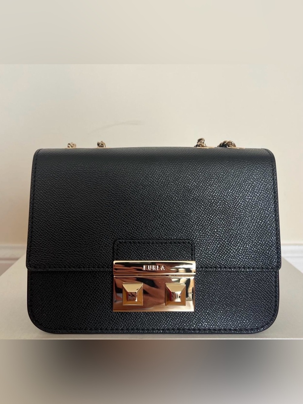 Furla Black Pebbled Leather Shoulder Bag